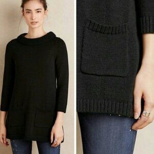 Anthropologie field flower Black Tunic Sweater size XS